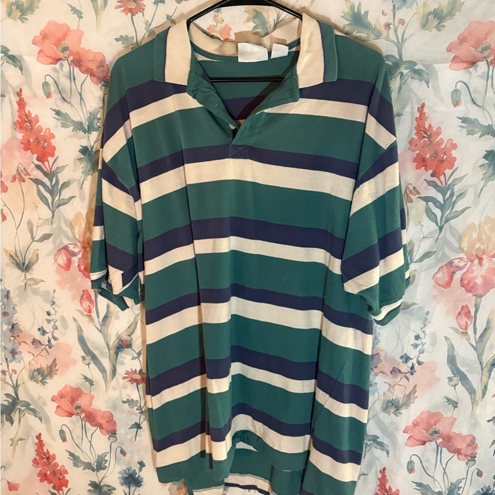 Vintage Dockers Green and Cream Striped Polo Shirt - Picture 2 of 10